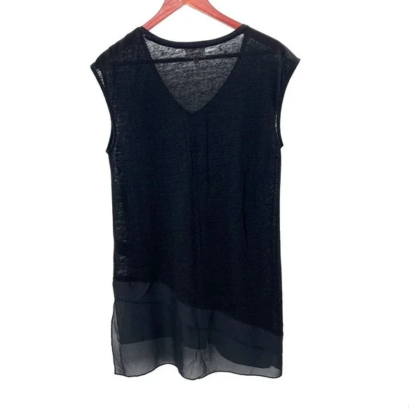 Anthropologie Deletta Black Linen Cap Sleeve Long Tunic Top - Picture 4 of 6